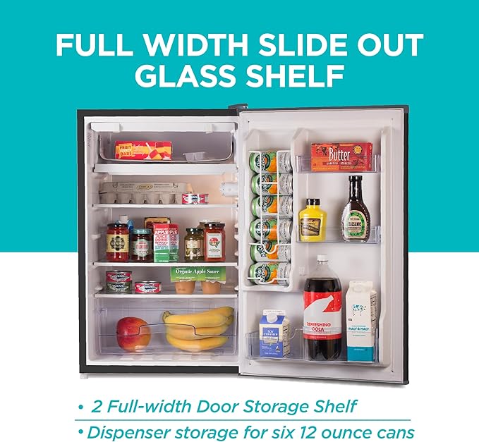 BLACK+DECKER 4.3 Cu. Ft. Compact Refrigerator, ENERGY STAR Certified Small Refrigerator, Single Door Mini Fridge with Chiller Compartment, Personal Fridge for Home or Dorm Room, BCRK43B, Black