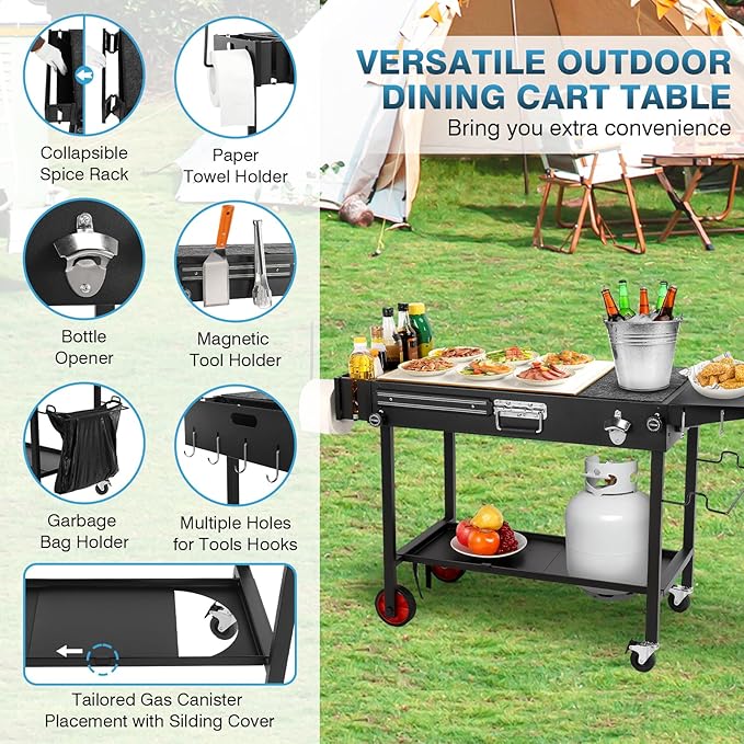 IRONWALLS Outdoor Grill Table Cart, 31"L x 17" W Folding Grilling Cart with Wheels, Portable Griddle Stand Pizza Oven Table, Food Prep Table, Wood-fire Grill Stand for Barbecue, Camping