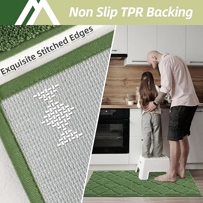 COSY HOMEER Soft Kitchen Floor Mats for in Front of Sink Super Absorbent Kitchen Rugs and Mats 20"x79" Non-Skid Kitchen Mat Standing Mat Washable,Polyester,Green