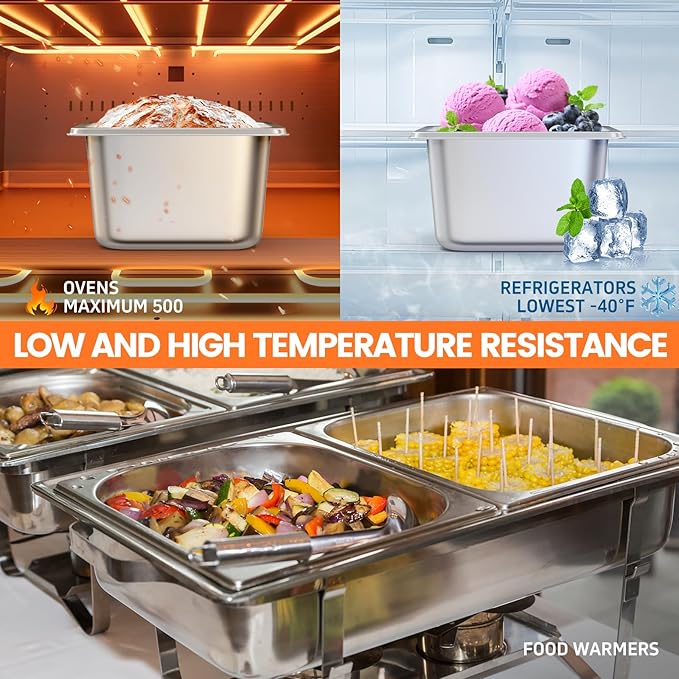 6 Pack Hotel Pans, 1/6 Size 4 Inch Deep Steam Table Pan, Stainless Steel Commercial Food Pan Anti Jam Steam Pan, Breading Trays for Hotel, Party, Buffet, Catering Supplies