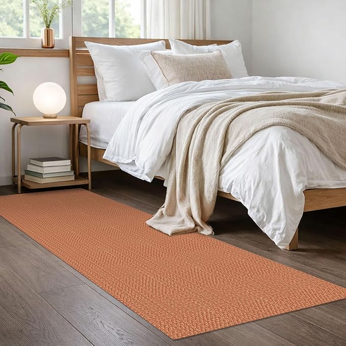 IOHOUZE Washable Runner Rug 2x6 Non Slip Runners for Hallways Entryway Runner Indoor, Kitchen Rugs Woven Cotton Floor Carpet for Kitchen Hall Entrance Bedroom, Rustic Orange