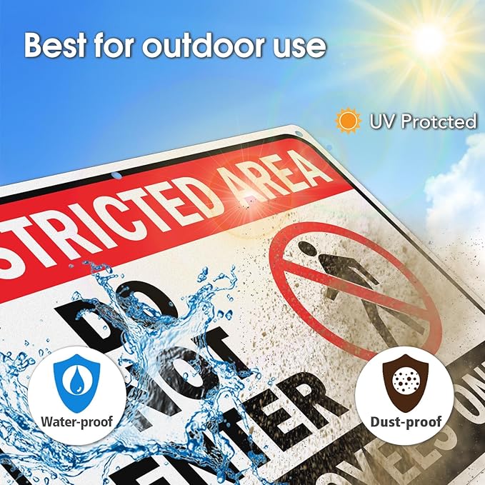 GicnKeuz Large Restricted Area Sign, 14x10 Inches Do Not Enter - Employees Only Signs, Rust Free.40 Reflective Aluminum, Fade Resistant/Waterproof, 6 Pre-drilled Holes (2 Pack)