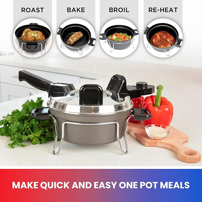 Total Chef Czech Cooker The Ultimate Electric Oven with Adjustable Thermostat Versatile Cooking Options Efficient Heating Non-Stick Pot Portable Design and Heat-Safe Stands
