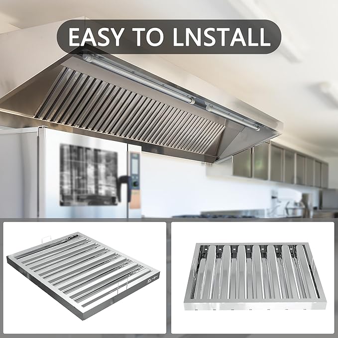 Stainless Steel Commercial Kitchen Hood Filter, Range Hood Baffle Grease Filter for Restaurant Exhaust Hoods, UL/NSF Listed, 19.5W x 24.5H Inch 7 Grooves Hood Filters（5 Pack）