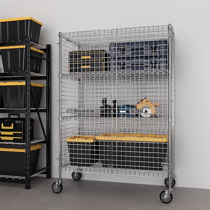 24" W x 48" L x 69" H Heavy Duty Utility Commercial Grade Metal Storage NSF Unit | Chrome Mobile Security Wire Cage Kit