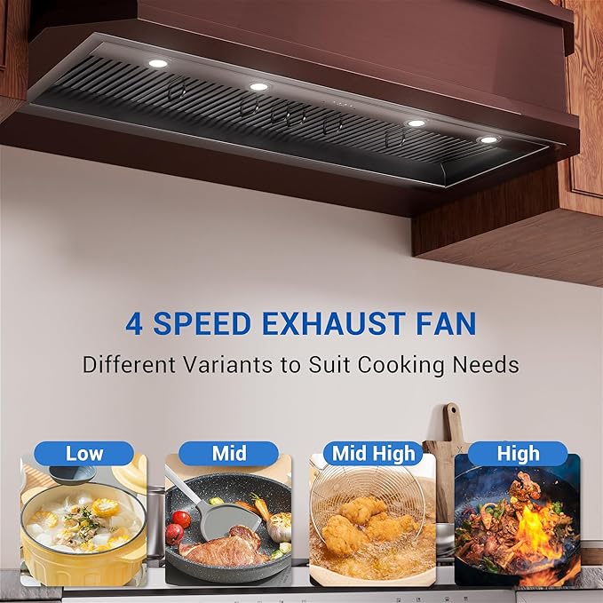 60-inch Range Hood Insert, CT Copper Tailor Built-In Vent Hood Ducted with 4-Speed Fan, 1260 CFM, LED Light, Dishwasher-safe Baffle Filter, in Stainless Steel