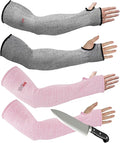 Arm Protectors For Thin Skin And Bruising, Cut Resistant Sleeves For Men Women, A5 Level Farmer Sleeve For Gardening (Grey & Pink, 17.7 In - 2pairs)