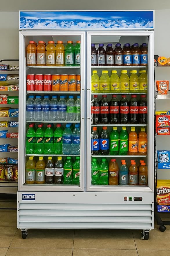 Kratos Commercial Two Door Merchandising Refrigerator, Two Swing Door Mobile White Display Refrigerator for Shops and C Stores, 53" Wide, LED Lighting, 115V (67K-207)