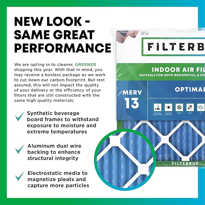Filterbuy 20x25x5 Air Filter MERV 13 Optimal Smoke & Allergy Defense (2-Pack), Pleated HVAC AC Furnace Filters for Trion Air Bear, Generalaire, Skuttle, and More (Actual Size: 19.63 x 24.13 x 4.88)
