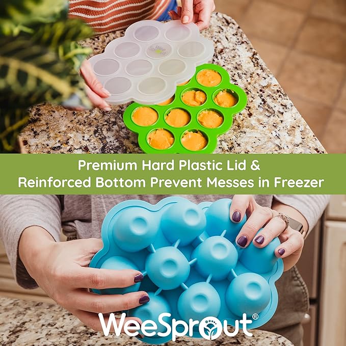 WeeSprout Silicone Freezer Tray with Clip on Lid Perfect Food Storage Container for Homemade Baby Food, Vegetable, Fruit Purees, and Breast Milk (Bright Yellow, Ten 1.5 Ounce Sections)