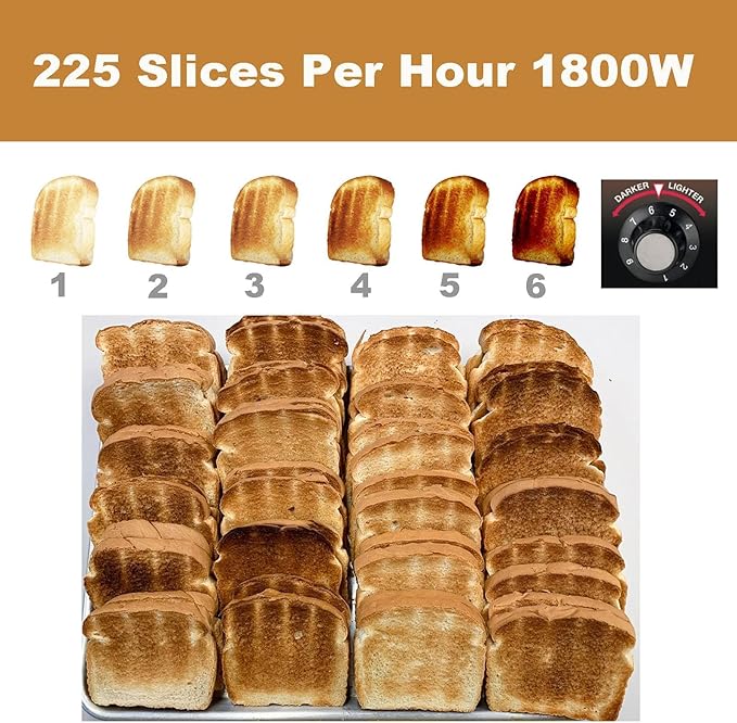 1800W Commercial Grade 4-Slice Pop Up Toaster -Stainless Steel 6-Browning Settings for Bread with Removable Crumb Tray for Bagel Bread English Muffins, Waffles (Commercial & Home Use)