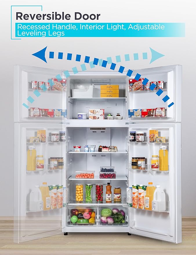 BLACK+DECKER 18.1 Cu. Ft. Top Mount Refrigerator with Ice Maker, 2-Door Refrigerator with Top Freezer, Freezer with Icemaker and Adjustable Temperature Control, ENERGY STAR, BR1810HIMW, White