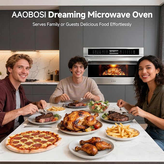AAOBOSI 30 Inch Built in Microwave Oven,1.6 Cu.Ft Wall Microwave Convection Ovens Air Fryer Combos, 1000Watt Power Sensor&Auto Cook, 10 Cooking Modes, Drop Down Door,Stainless Steel