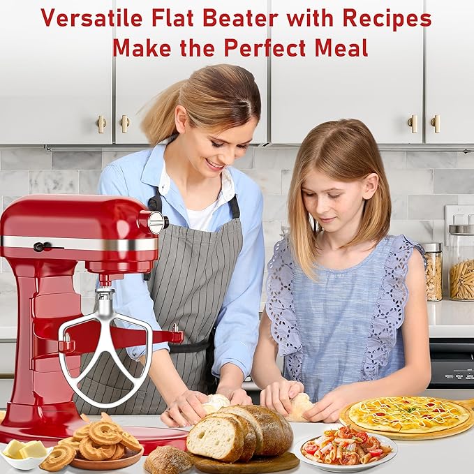 316 Stainless Steel 6qt Flat Beater Fits Kitchenaid 5QT Bowl-Lift Mixers, 100% Polished Smooth Uncoated,Thoroughly Mixing&Stable Operation with 0% Residue, Dishwasher Safe, Durability, Spatula&Recipes