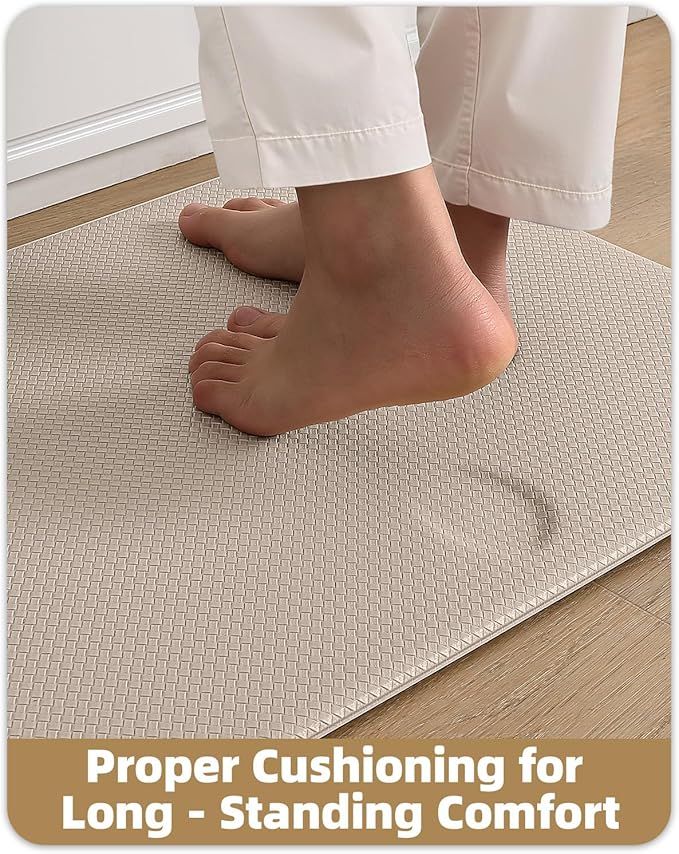 Color&Geometry Anti Fatigue Cushion Kitchen Mat for Floor - 17"x79",Long,Easy Clean, Water & Oil Proof, Anti Slip, Foam Rubber Runner Rug for Front Sink Comfort Standing,Dark Beige