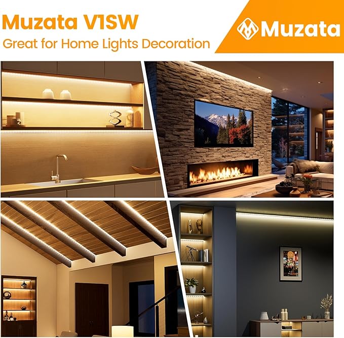 Muzata 10Pack 6.6FT/2M V Shape LED Channel Black Aluminum LED Strip Diffuser Channel with Milky White Cover Corner Lighting Easy Installation V1SW BW 2M