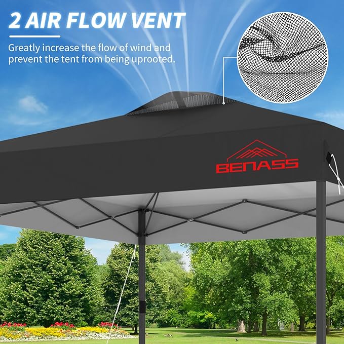 10x10 Pop Up Canopy, Easy Up Canopy Tent, Heavy Duty Tents for Parties, One Person Set Up Event Tent, Black