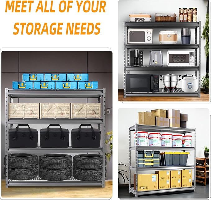 The Atlas 72" W Metal Garage Shelving Unit Load 12000 Lbs, Heavy Duty Storage Rack, Adjustable Industrial Shelves for Warehouse Shop Basement, 72" W x 24" D x 72" H, Grey
