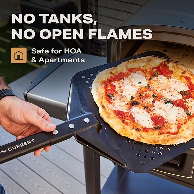 Current Model P Smart Electric Pizza Oven, 12-Inch, 850°F Max, 8 Cooking Modes, App Connectivity for Temperature Monitoring & Custom Cooking Times, Compact for Indoor & Outdoor Use, Beige