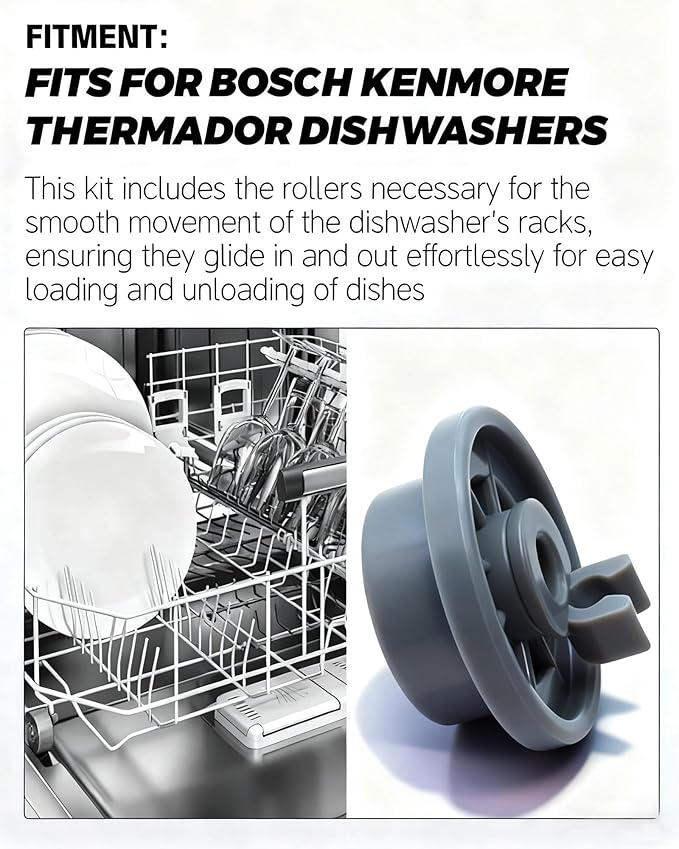 12004485 Dishwasher Lower Rack Wheel Kit for Bosch Kenmore Thermador Gaggenau Dishwashers,Replacement Lower Dish Rack Wheel Assembly,12029919 10004343 00617087,4 Pack
