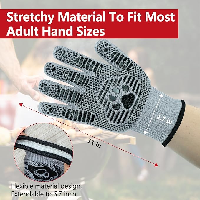 UBeesize BBQ Gloves (Bear Paw), 1472°F Heat Resistant Grill Gloves, Fireproof Oven Gloves for Cooking, Non-Slip Fire Glove for Grilling, Barbecue, Smoker, Baking, Frying