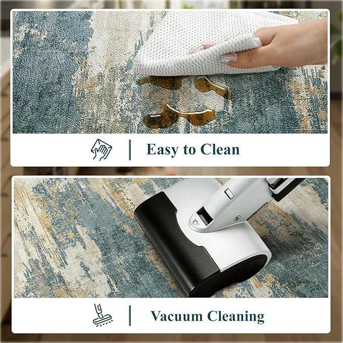 Collive Kitchen Mats for Floor 2 Piece, Abstract Cushioned Anti Fatigue Rugs Non Slip Waterproof Kitchens Sink Mat, Blue Modern Standing Mat for Bar, Office, Desk, Home Decor, 17"x29"+17"x47"
