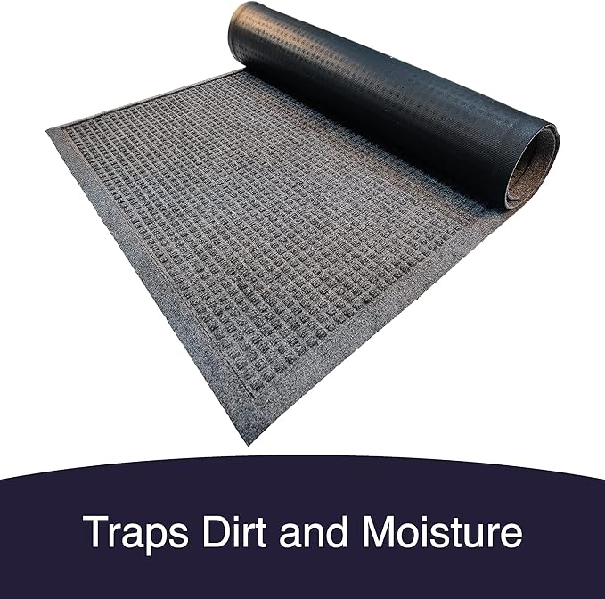 Ecomills Rubber Doormat, Extra Large, 36" x 60", Charcoal, XL, Absorbent Indoor Outdoor, Stain Resistant, Rubber Non Slip Backing, Heavy Duty, Durable