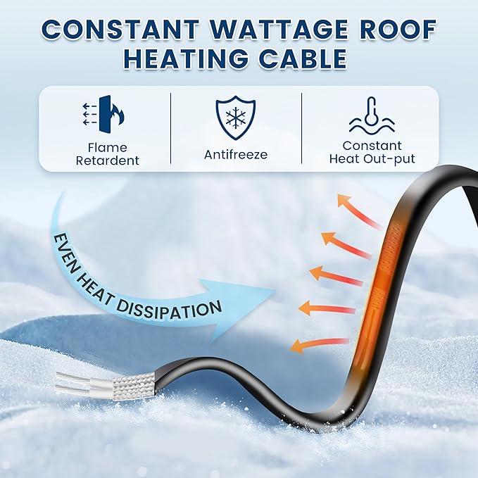 160 FT Heat Tape for Roof and Gutters, YeloDeer Gutter Heater Cable Heat Trace Cable for Snow De-Icing Ice Dam & Pipe Freeze Protection 7W/FT 120V