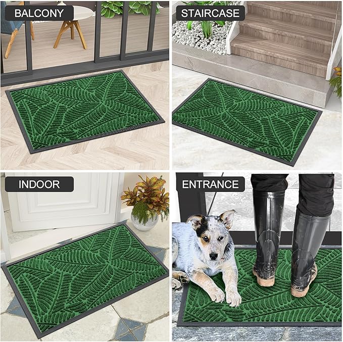 Colorxy Waterproof Doormat, Sturdy Natural Rubber Front Indoor Mat, Non Slip Low Profile Indoor Outdoor Door Mats, Stain and Fade Resistant Floor Mat, Easy Clean Patio Entrance Mat, 48''x32'', Green