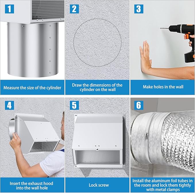 8 Inch Hooded Wall Vent with Screen and Damper,Wall Exhaust Vent Cover Cap,Dryer Vent Cover Outside,External Extractor Wall Vent Hood for House Kitchen Range Hood Air Ventilation White