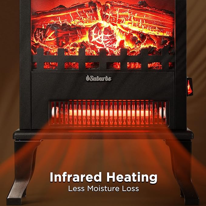 TURBRO Suburbs TS17Q Infrared Electric Fireplace Stove, 19" Freestanding Stove Heater with 3-Sided View, Realistic Flame, Overheating Protection, CSA Certified, for Small Spaces, Bedroom - 1500W