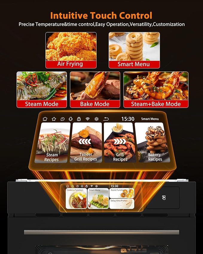 24 in Built-in Steam Oven,70 L Electric Wall Oven with TFT Display & Air Fry,1℃ Precision,108 Menus,Enamel Cavity