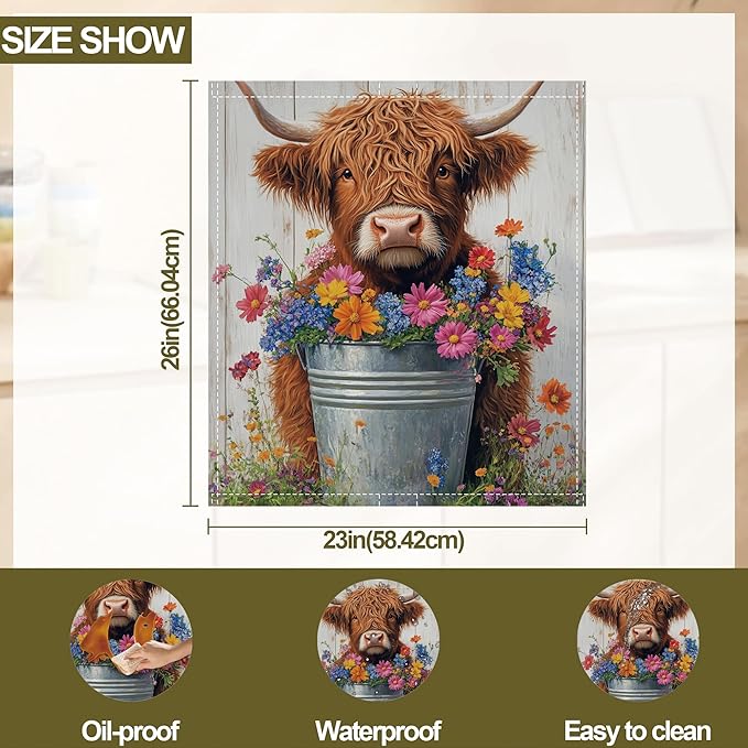 Magnetic Dishwasher Cover,Highland Cow Reusable Dishwasher Magnetic Cover Butterfly Flowers Decorative Door Covers Panel for Home Kitcen 23" x 26"