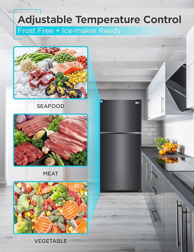 BLACK+DECKER 20.1 Cu. Ft. Top Mount Refrigerator with Freezer, 2 Door Fridge with Top Freezer and Adjustable Temperature Control, Full Size Kitchen Refrigerator, ENERGY STAR, BR2010JB, Black