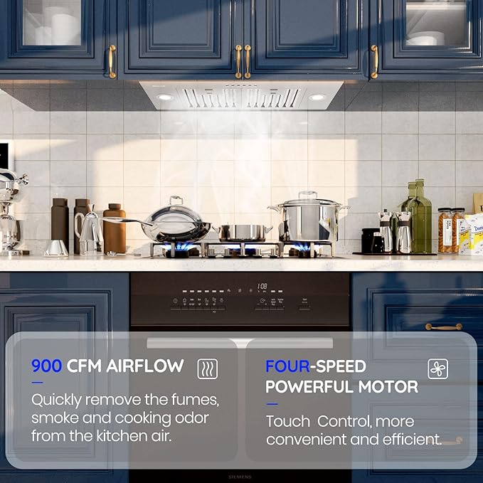 Range Hood Insert, EKON NAB01-36IN 900CFM Built-in Range Hoods Ducted/Ductless with 4 Speeds Soft Touch Panel Control/Dishwasher-safe Filters, Kitchen Hood for Over Kitchen Stove