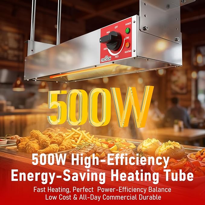 Electric Food Warmer with German EGO Thermostat - 24 Inch Large Heating Area, Dual Installation Options, 500W Energy-Saving, Easy Operation for Buffets & Parties
