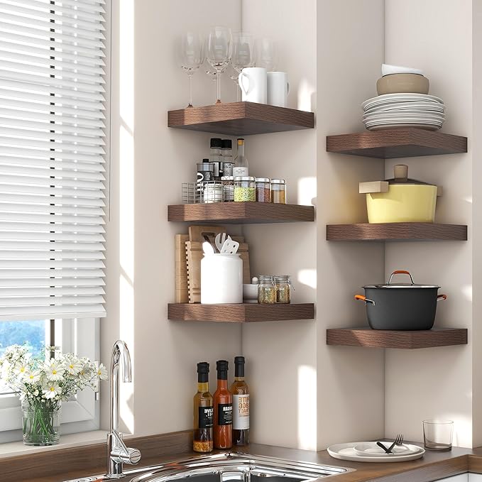 Square Floating Shelves for Wall 12"W x 12"D x 1.4"H, Small Engineered Wood Wall Shelves with Invisible Brackets for Living Room Bedroom Bathroom Office Kitchen Storage Decor, Walnut Finish, Set of 3