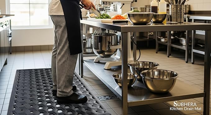 Subhera Heavy-Duty Commercial Rubber Mat, Non-Slip Drainage Mat for Restaurant Kitchens, Bars & Entrances, Anti-Fatigue, All-Weather Floor Safety Mat (1 Pack - 25 x 39 Inches)
