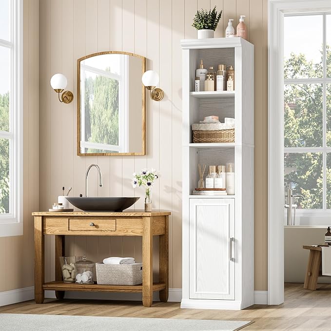 Rresyet Bathroom Cabinet, 60" Tall Bathroom Storage Cabinet with Adjustable Shelves and Doors for Small Space, Living Room, Entryway, Kitchen, White