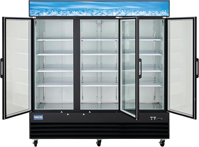 Kratos Commercial Three Door Merchandising Freezer, Large Glass Door Black Mobile Display Freezer for Markets and C Stores, 78" Wide, LED Lighting, 115V (67K-211)