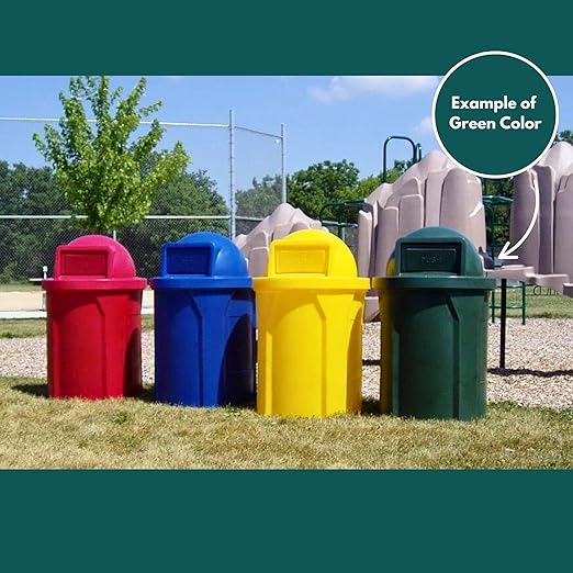 Campus Collection 42 Gallon Slatted Round Heavy-Duty Commercial Outdoor and Indoor Trash Can with Push Open Dome Lid and Internal Liner | Great for Schools and Businesses - Green