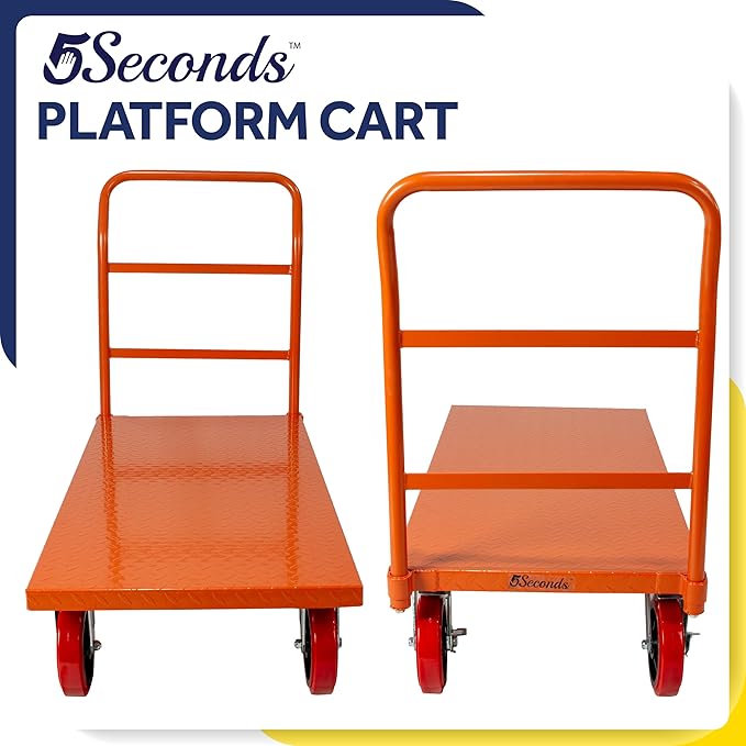 Platform Cart Industrial Dolly Cart 3300LB Heavy Duty 60” x 30” Platform Hand Truck Push Cart Super Heavy Duty Diamond Plate Commercial Flatbed Cart 8'' Moving Swivel Wheels (Orange)