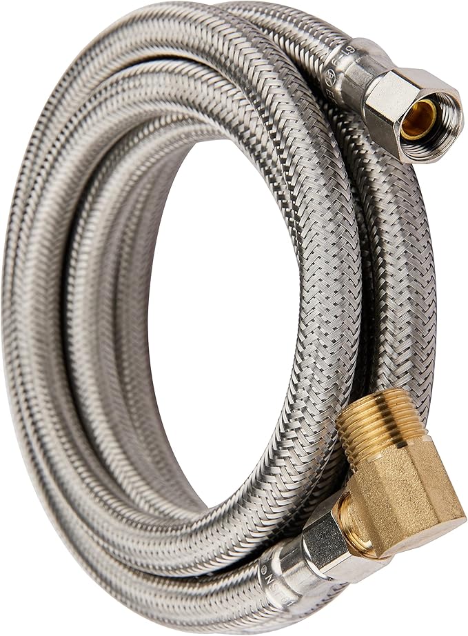 Efield Premium Stainless Steel Dishwasher Hose - 6 FT Length Burst Proof Water Hose stainless Steel 3/8 Werken x 3/8 with Attached 90 Degree Elbow Mip,(HOSE012)