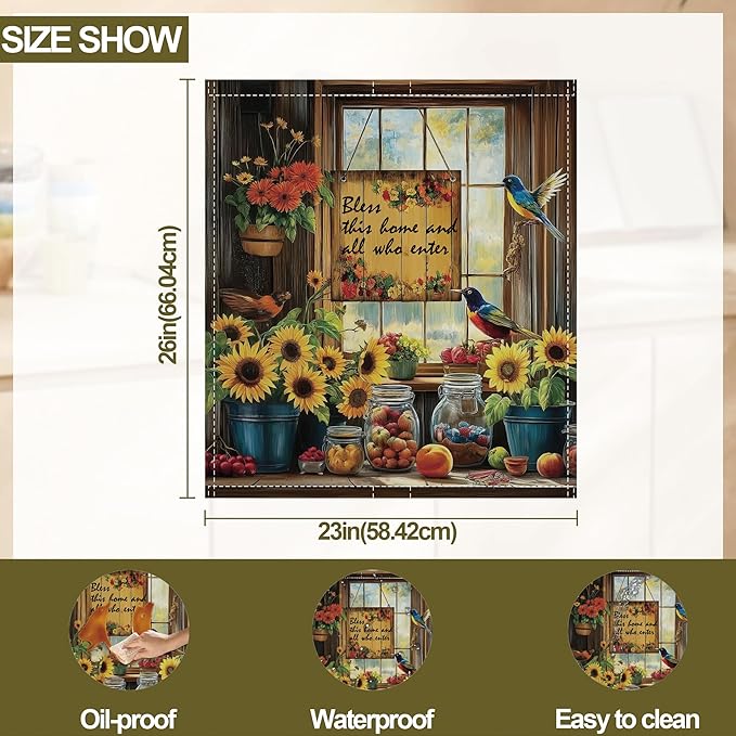 Dishwasher Magnet Cover,Sunflower Birds Dishwasher Cover Magnetic Fruits Home Appliances Refrigerator Decorative 23" x 26"