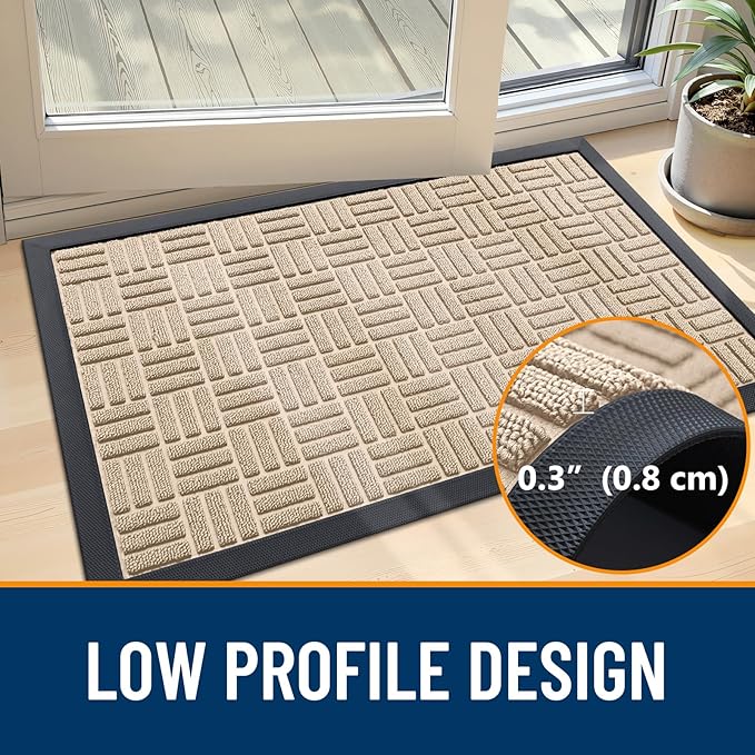 OLANLY Front Door Mat Outside Entrance 47x23, Absorbent, Heavy Duty Sturdy Natural Rubber Doormat Indoor Outdoor, Non-Slip, Stain and Fade Resistant, Low Profile Floor Mat for Entryway, Latte White
