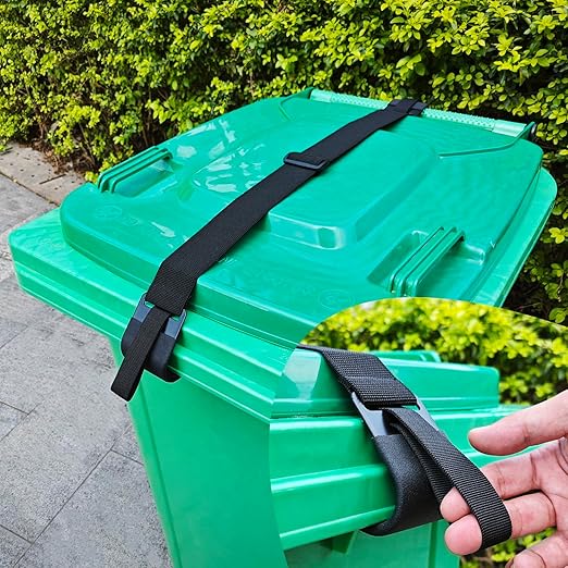 GripHandle Metal Double-Claw Trash Can Lid Lock Strap for Animals,Bungee Cord with Hooks for Trash Bin Garbage Pail,Outdoor Outside Trash Lid Holder to Keep Raccoons Out,Fits 20-96 Gallon Cans - 1pc