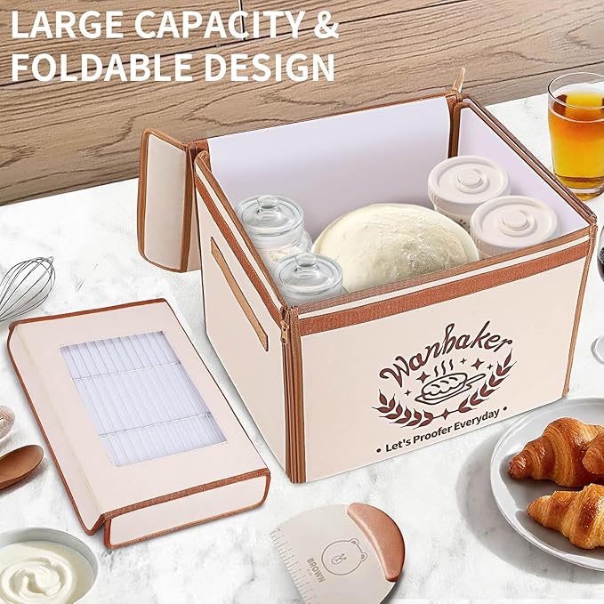 Folding Bread Proofing Box 68-131℉ Temp Control & 99H Timer, Wanbaker Dough Proofer Box for Sourdough, Bread Baking, Pizza, Yogurt, Kombucha 6-Layer Fabric