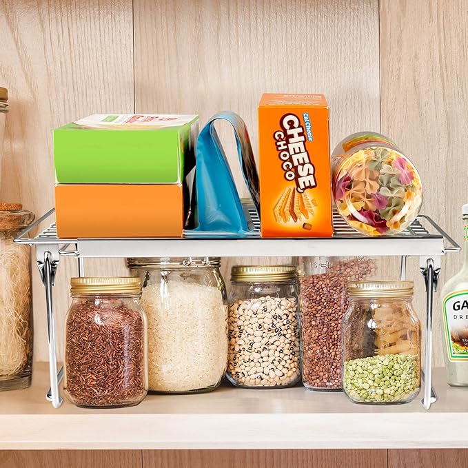 Orgneas Expandable Cabinet Shelf Organizer, Adjustable Freezer Shelf 15.8"-22" Thickened Heavy Duty Organizer and Storage Shelf for Kitchen Cabinet Pantry Refrigerator