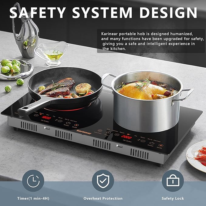 Karinear 2 Burners Electric Cooktop 24 Inch, 110v~120v Countertop and Built-in Elecric Stove Top, Portable Electric Radiant with Outlet Plug, Sensor Touch, Child Safety Lock, Timer(Gold)