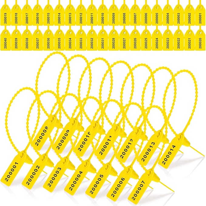 Roowest 2000 Pcs Plastic Tamper Seals Security Tags Seals Safety Numbered Zip Ties Fire Extinguisher Tamper Tags Disposable Self Locking Signage 250 mm Length(Yellow)
